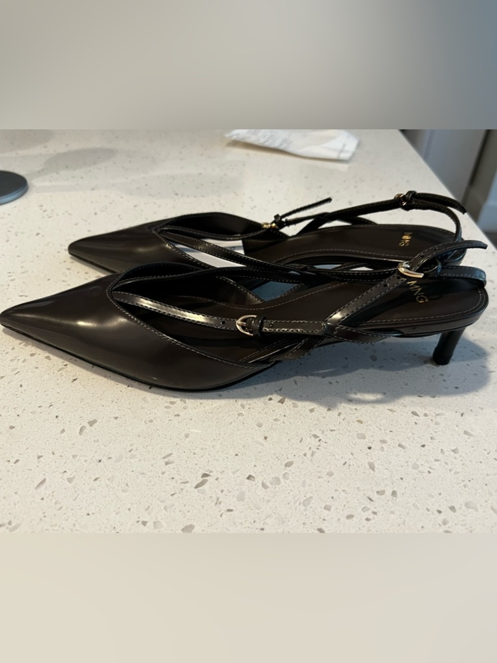 Mango Dark Brown Strappy Kitten Heel Pumps Size 39 New - Picture 7 of 9